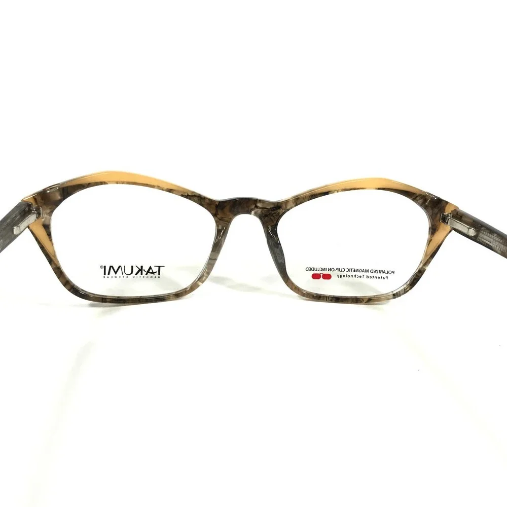 Takumi Eyeglasses Frames TK1145 10 Brown Yellow Marble Horn Geometric 52-19-140